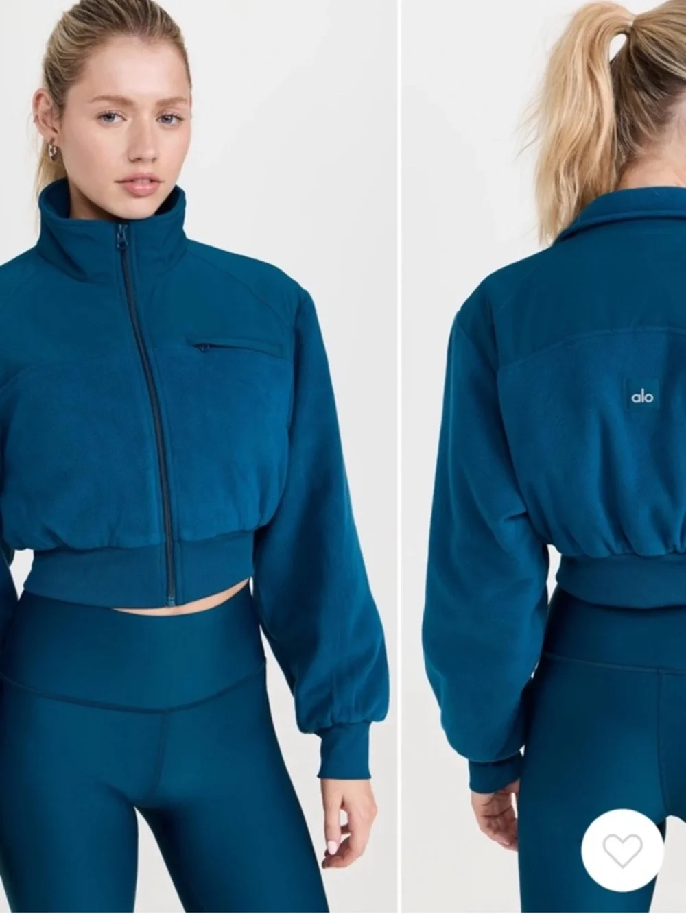 ALO YOGA polar fleece cropped wintry mix jacket in eclipse blue - Picture 2 of 9